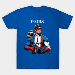 Paris Male Comic Book Superhero Sloth T-Shirt